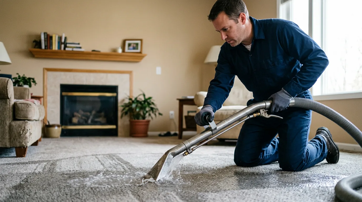 Water damage restoration technician working near Calvert, TX